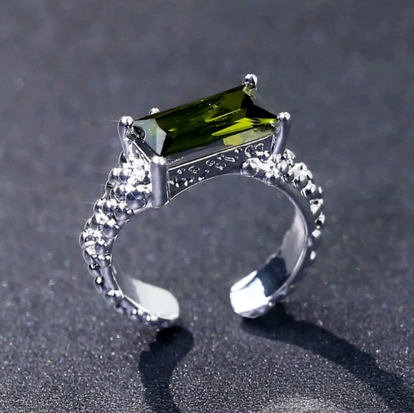 Jewelry - 925 Olive Green Geometric Irregular Ring Adjustable